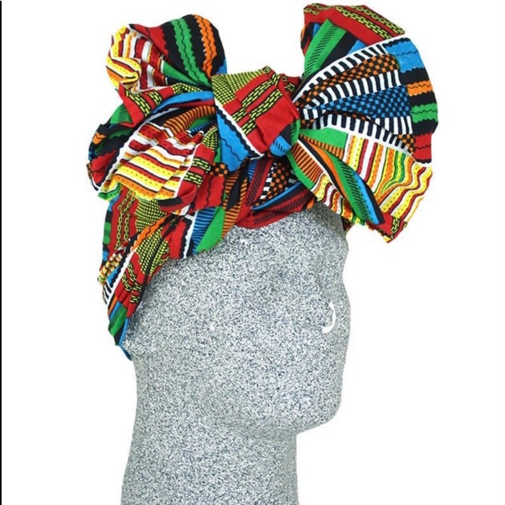 Blue and green multi Kente Headwrap